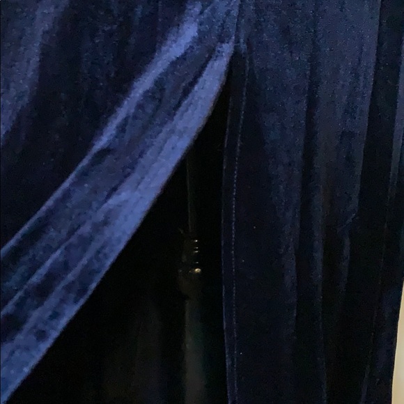 ❌DONATED❌Navy Blue Crushed Velour Cross Strappy Open Back Lined Maxi Dress - Picture 13 of 15